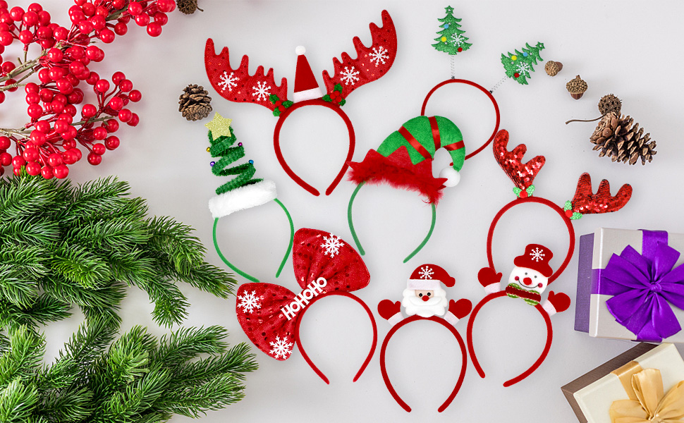 Tuzuaol 8 Pack Christmas Headbands Bulk Xmas Headband for