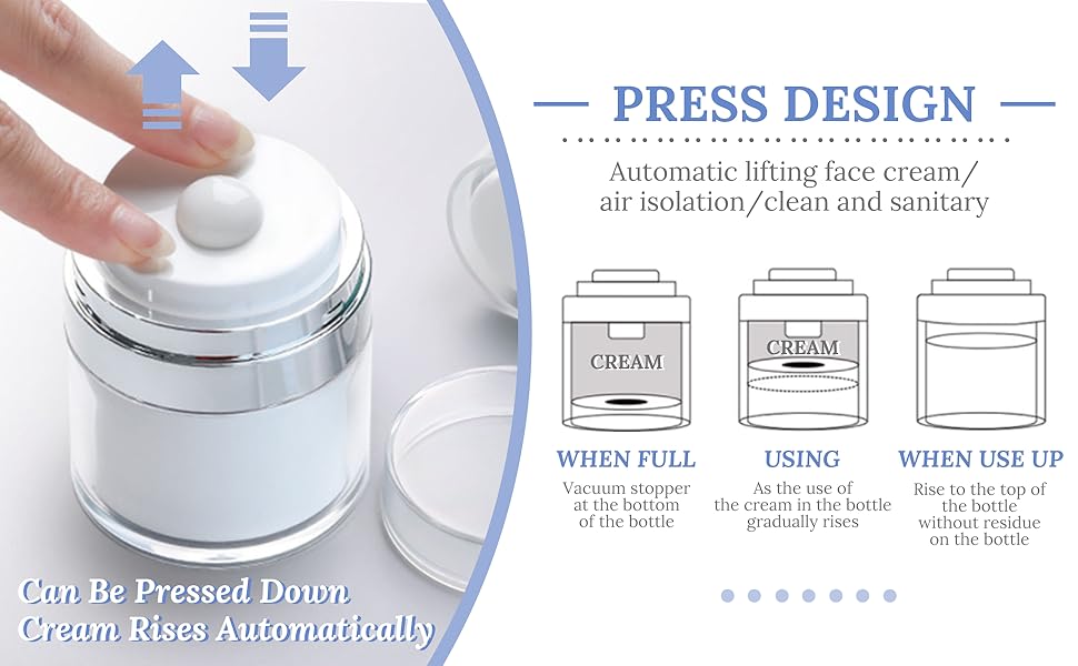 TUZAZO 3 Pack Airless Pump Jar Moisturizer Container with