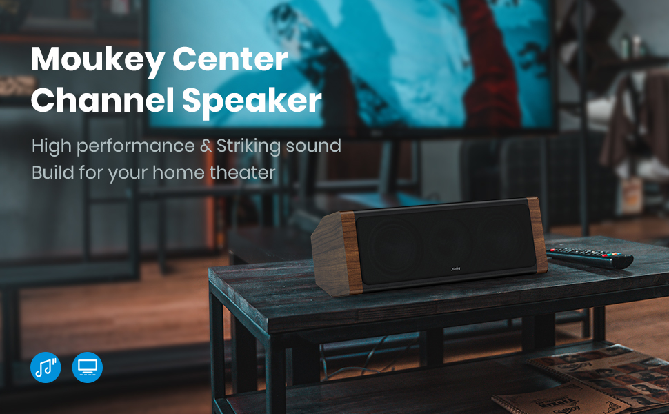 Moukey Center Channel Speaker, 100 Watt Peak Compact Center Speaker Hi