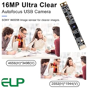 ELP 16MP Autofocus USB Camera with Microphone for Computer