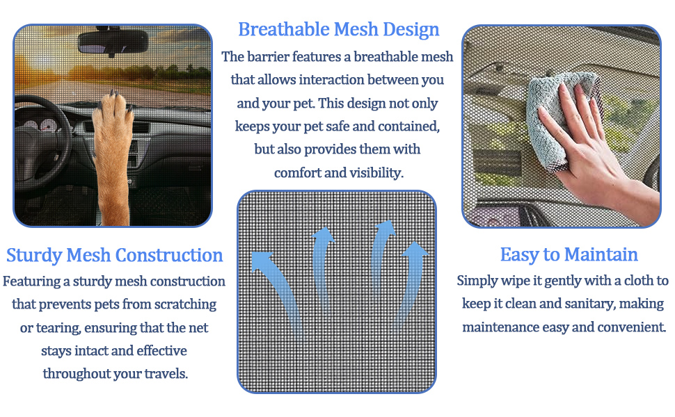 Adjustable Black Dog Protector for Car Trunk for Car, Dog Barrier Net with Rope and Hooks, Rear Seat Barrier, Interior Accessories 14 3 unidades