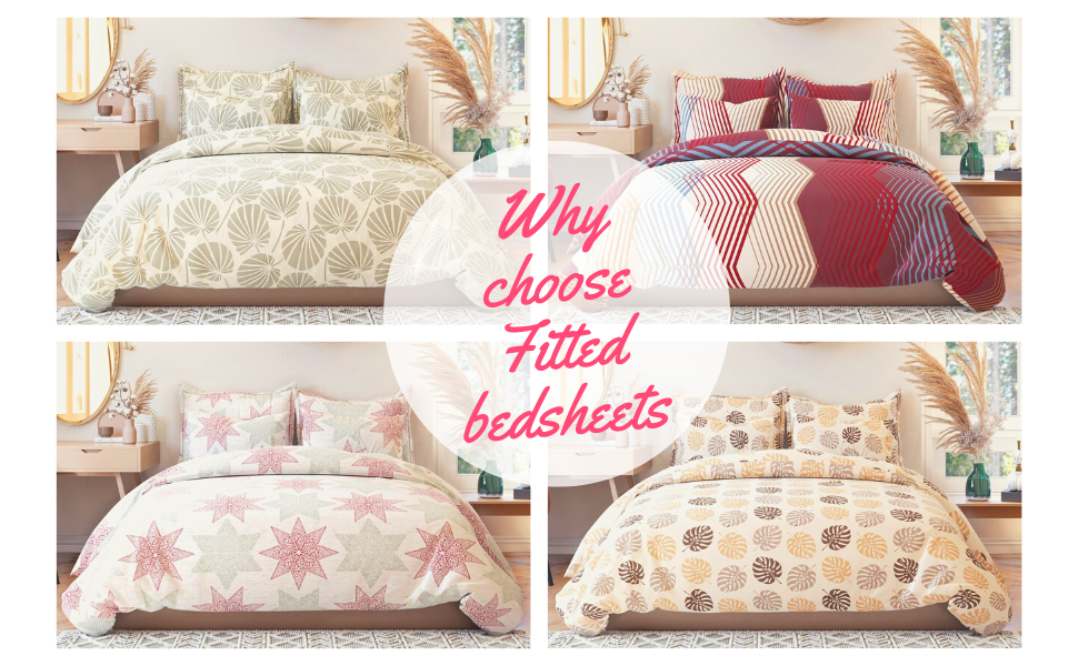 Buy TIB Glace Cotton Elastic Fitted Bedsheets King Size Bedsheet for Double Bed with 2 Pillow