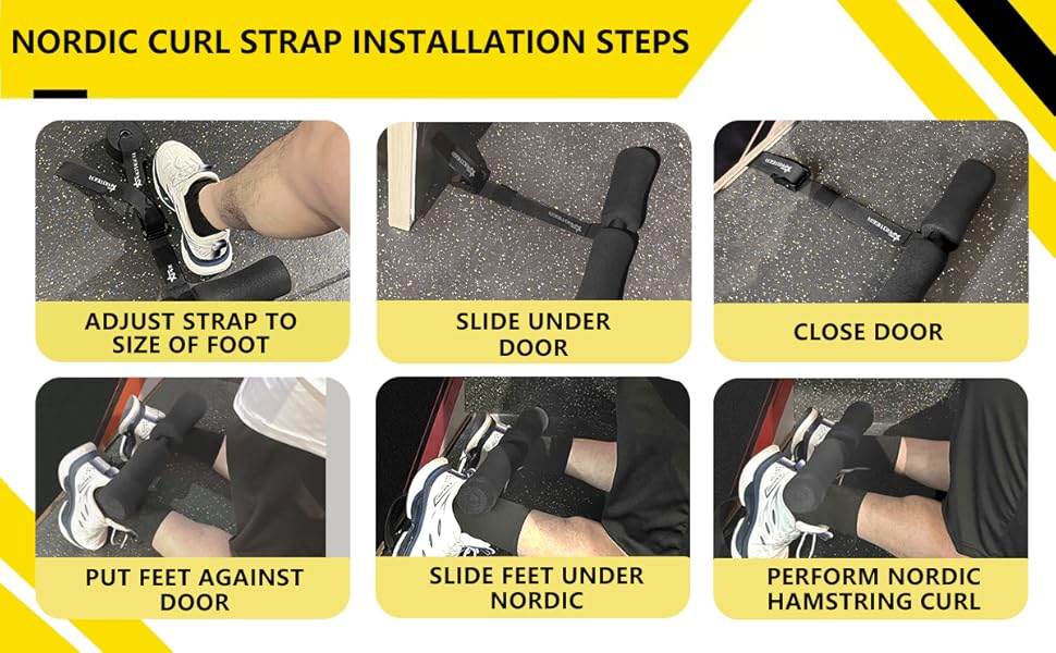 Nordic Curl,Hamstring Curl Strap with Knee Pad, Adjustable 5 Second
