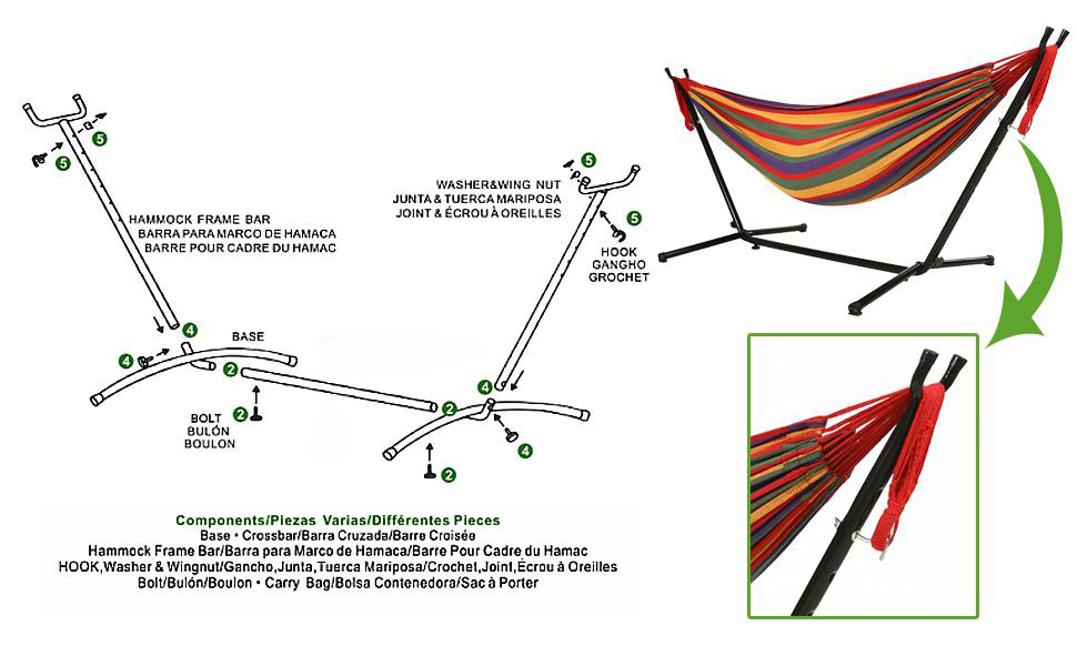 Goutime 9Ft Double Hammock with Detachable Stand Includes Portable Carrying Bag 450 lb Capacity