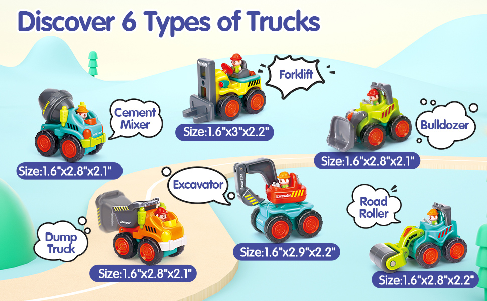 HOLA Toys for 1 Year Old Boy Gifts 6 PCs Toy Trucks Mini