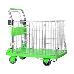 カゴは折り畳み可能 カゴ台車 カゴ 手押し台車 ハンドブレーキ付き ブレーキ付き カゴ付き台車 手押し台車 カゴ付き 金網付き 耐