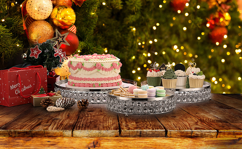 SUMNACON Set of 3 Crystal Metal Cake Stand Display Pedestal with Round