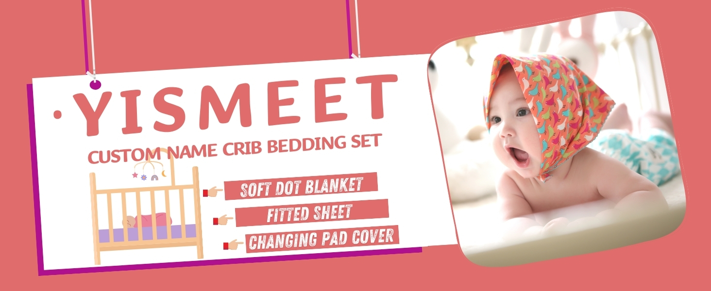 YISMEET Personalized Crib Bedding Set, Custom Name Baby