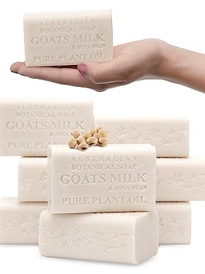 Australian Botanical Soap Goats Milk with Soya Bean Oil - 8 bars and 1 in hand