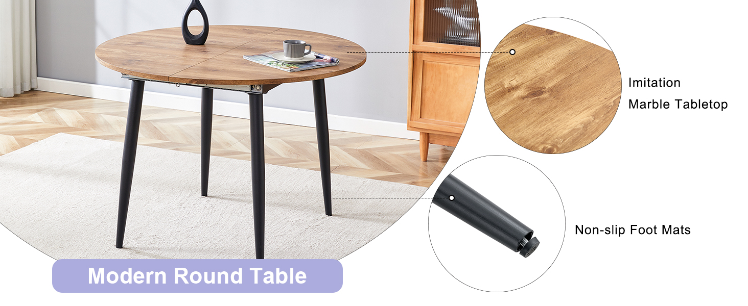 Round Dining Table Set for 6, 42"54" Extendable Dining