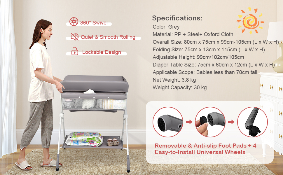 BABY JOY Baby Changing Table, Height Adjustable 4 in 1 Folding Diaper