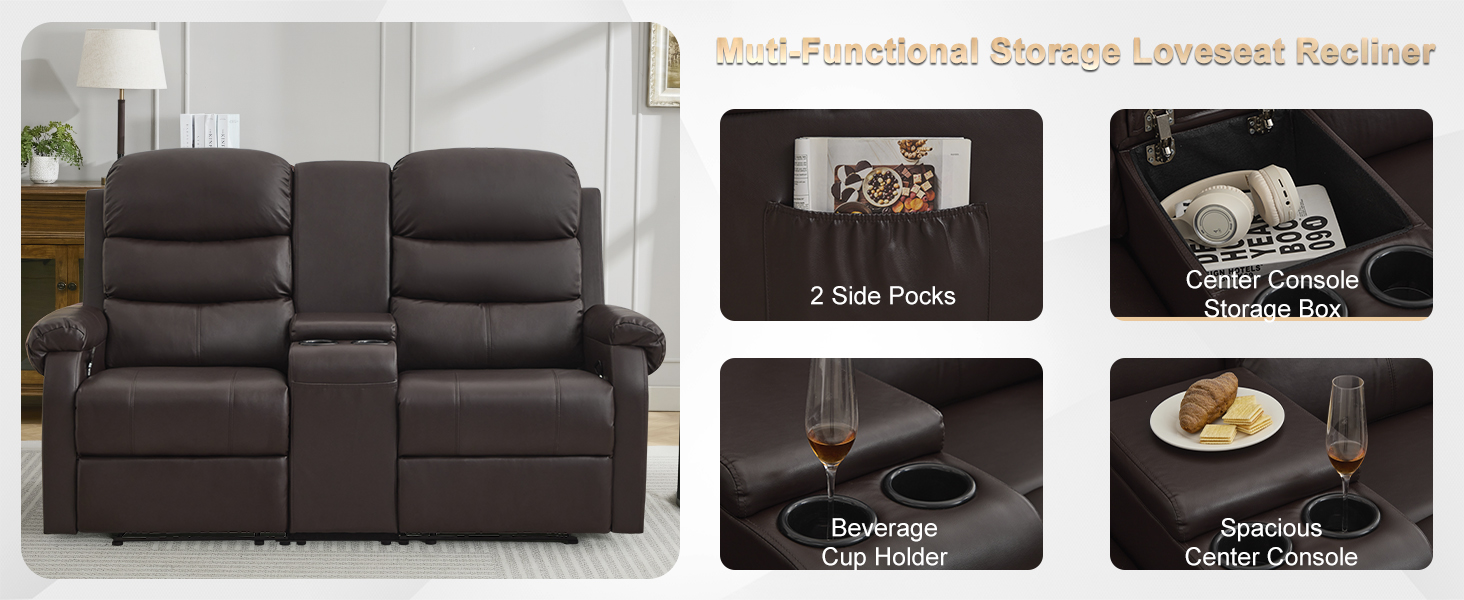 IPKIG 65.7" Manual Reclining Loveseat Sofa Wall Hugger