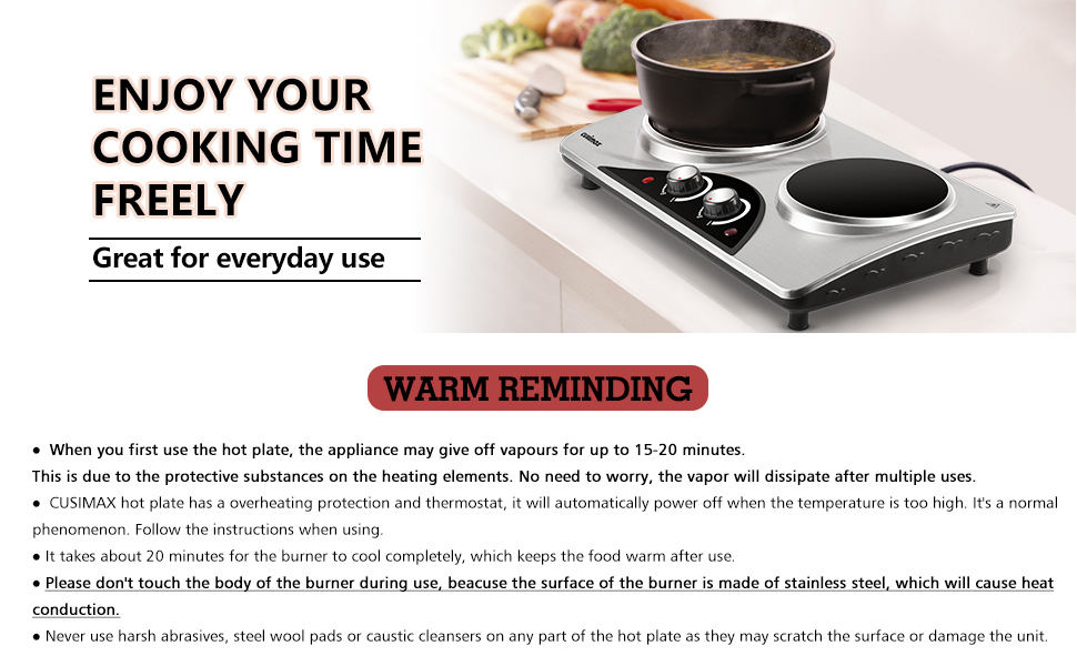 CUSIMAX Hot Plate, Double Infrared Hot Plates for cooking, 2100W