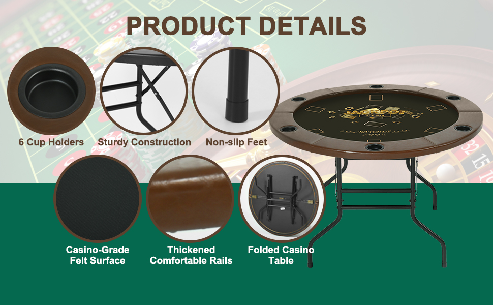 RayChee Round Poker Table Foldable, Folding Texas Holdem