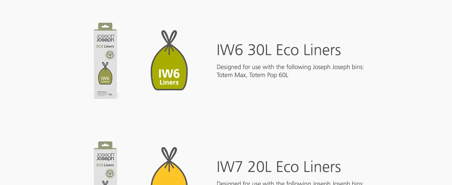Joseph Joseph IW6 Eco Recycled plastic Bin Liners, Kitchen Waste Bags
