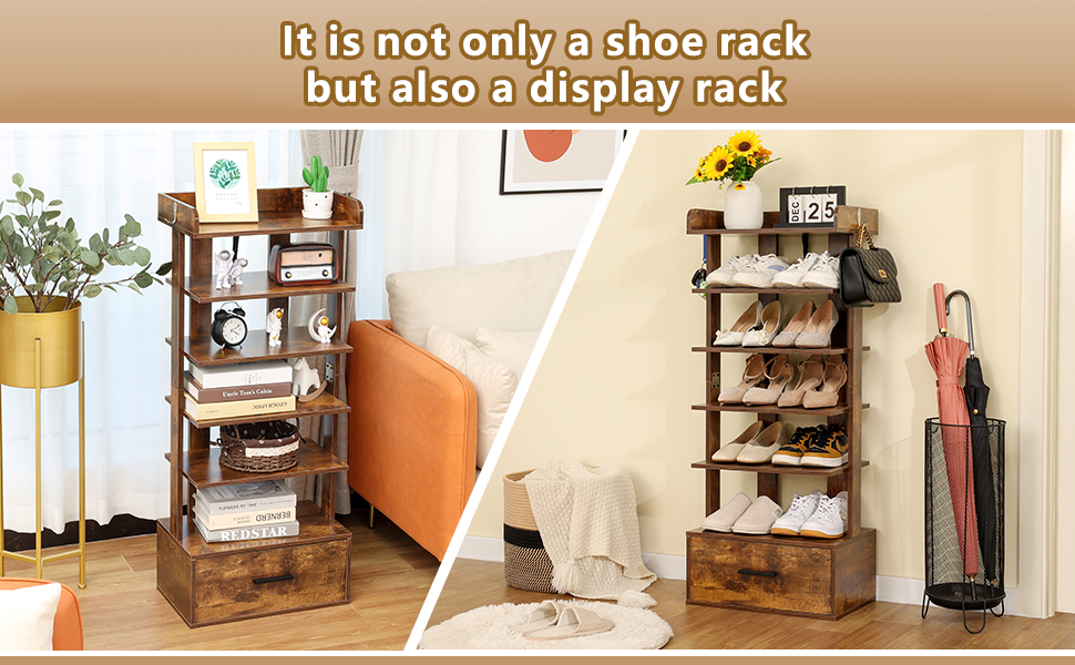 usikey Large 6Tier Vertical Shoe Rack, Wooden Shoe Racks