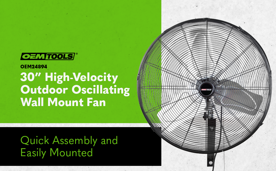 OEMTOOLS OEM24894 30" Outdoor Oscillating Wall Fan, 7200