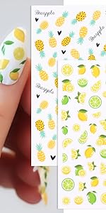 3d Nail Sliders Summer Design Fruit With Water Decals Kiwi Lemon Sticker Paper Nail Accessory
