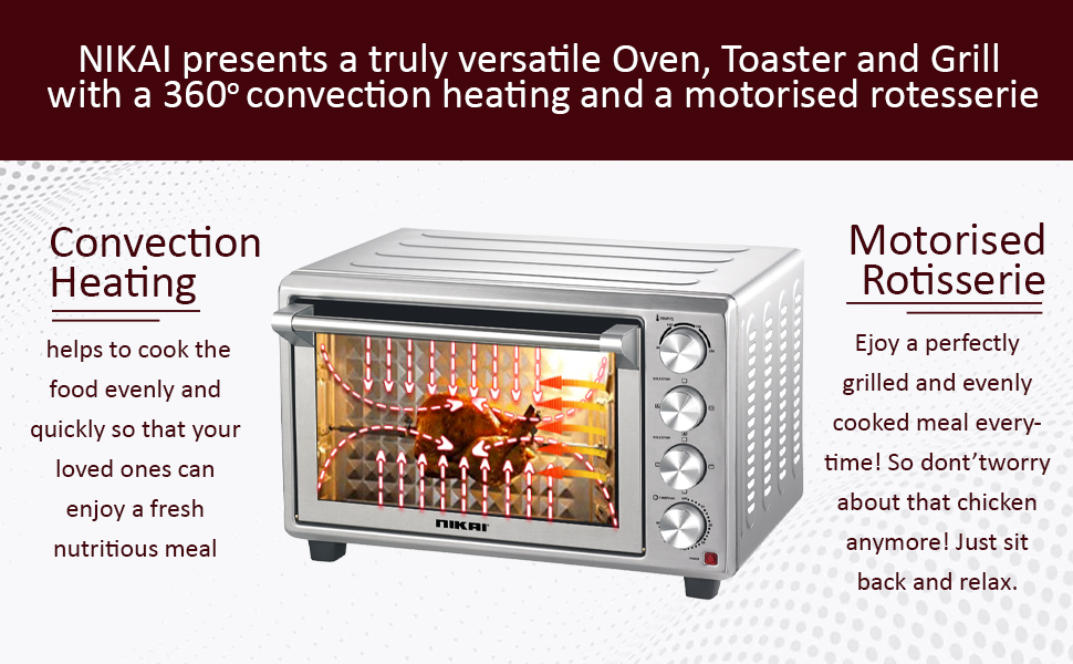 Nikai 1800W 55L Electric Oven with Convection Fan & Rotisserie, Double