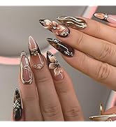 IMRAIN Press on Nails - Brown | Long Stiletto Fake Nails, Reusable Glossy Full Cover Glue on Nail...