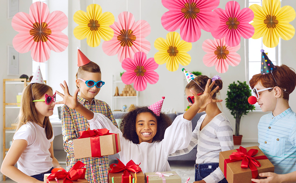 SUNBEAUTY Gold Flower Party Decorations Paper Fans