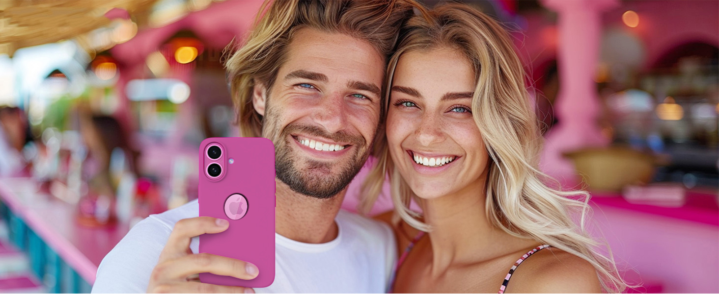 Elzzi Microfiber Logo Cut Cover Compatible for iPhone 16 Case Liquid Silicone Cases Full Body 4 Layer Protective Covers Shockproof Back Cover with High Raised Camera Lips (6.1 inch, Hot Pink) 58 16