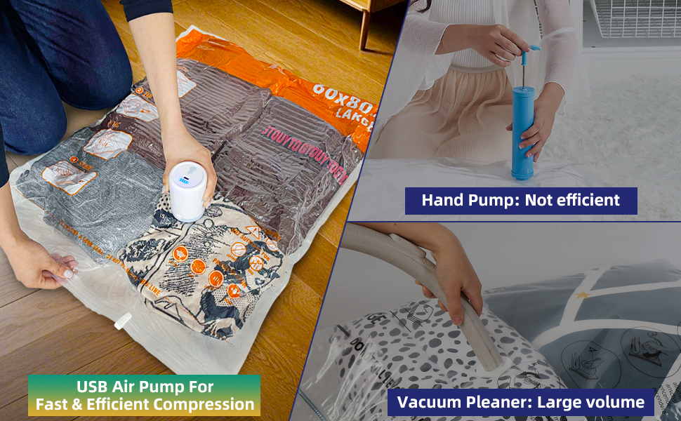 The space saving bags with portable electric pump, for home storage, travel, on-the-go use