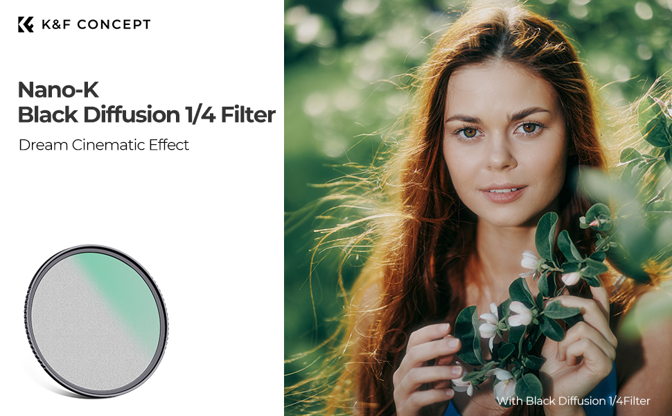 K&F Concept 72mm Black Diffusion 1/4 Filter Mist Soft Glow Diffuser