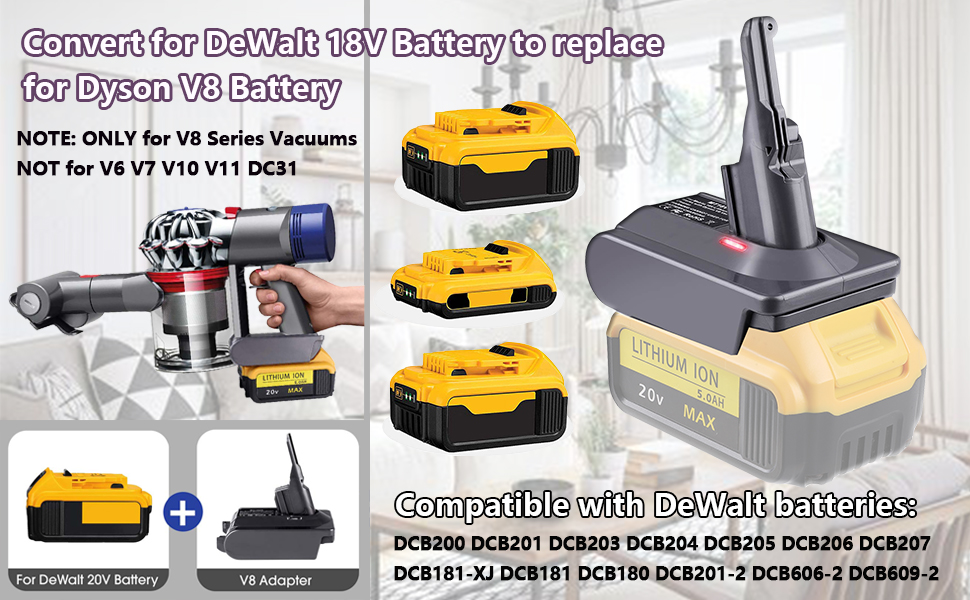V8 Battery Adapter for Dyson, Convert for DeWalt 18V 20V Liion Battery to for Dyson V8