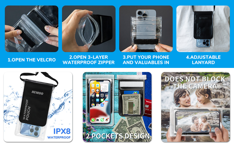 HEMSO Waterproof Phone Pouch [2 Pack], Double Space Design