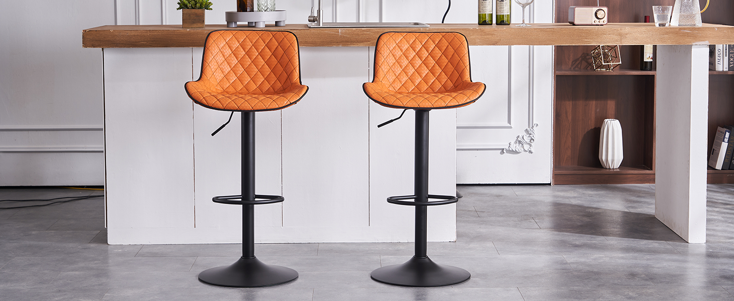 YOUTASTE Woven Bar stools Set of 2 Orange PU Leather Upholstered