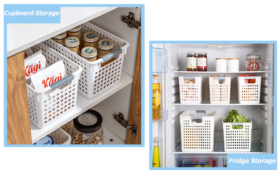 JAKAGO Medium Plastic Storage Baskets Kitchen Cupboards Organiser
