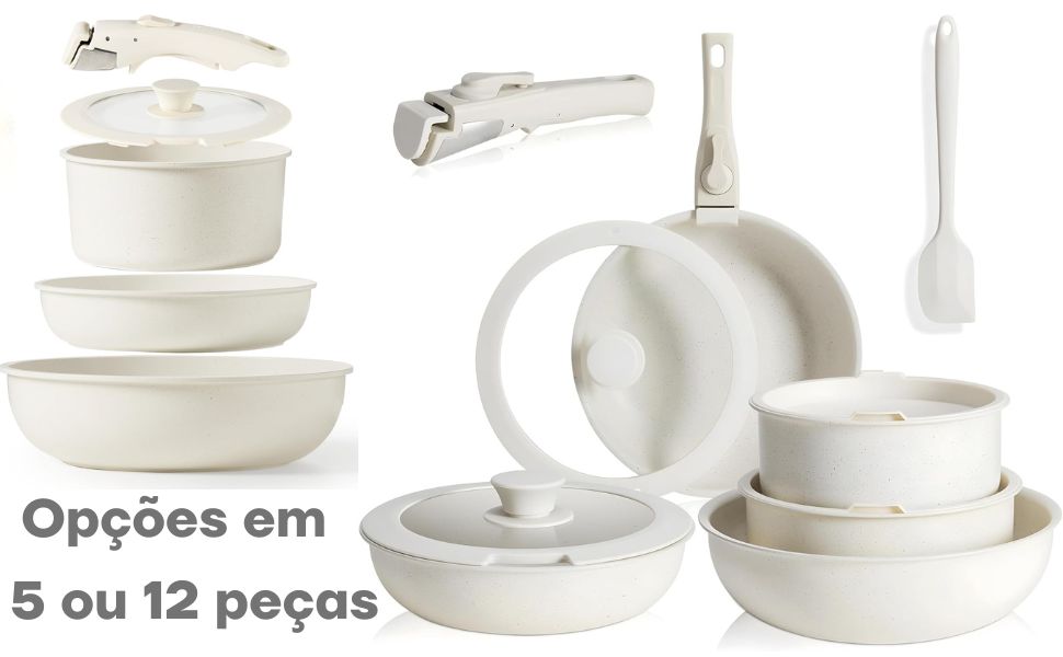 frigideiras cabo removível, panelas cabos removíveis, jogo antiaderente, panelas anti aderentes