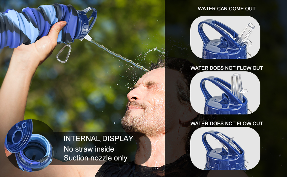 WATMHHJQ Silicone Collapsible Water Bottles, 16oz 500ml Foldable Expandable Water Bottle Sports