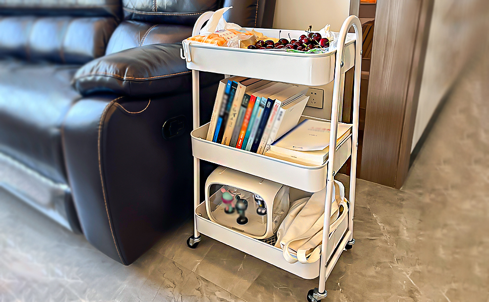 ZHYOCOGY Metal 3 Tier Storage Trolley Utility Cart Rolling Trolley with