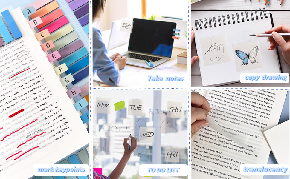 DIQMIAQ Clear Sticky Index Tabs Set, 1300Pcs Waterproof Translucent