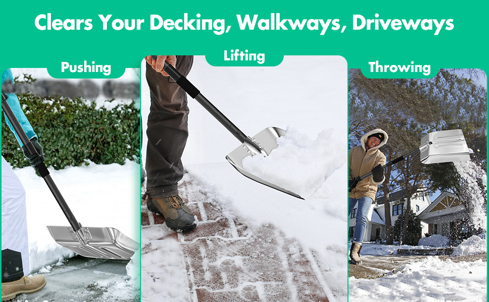 Snow Shovel for Driveway, Aluminum Snow Shovel for