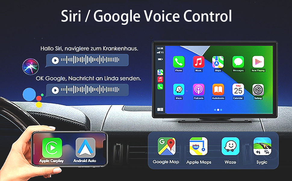 HVMKSR Portable Wireless Apple CarPlay & Android Auto Car