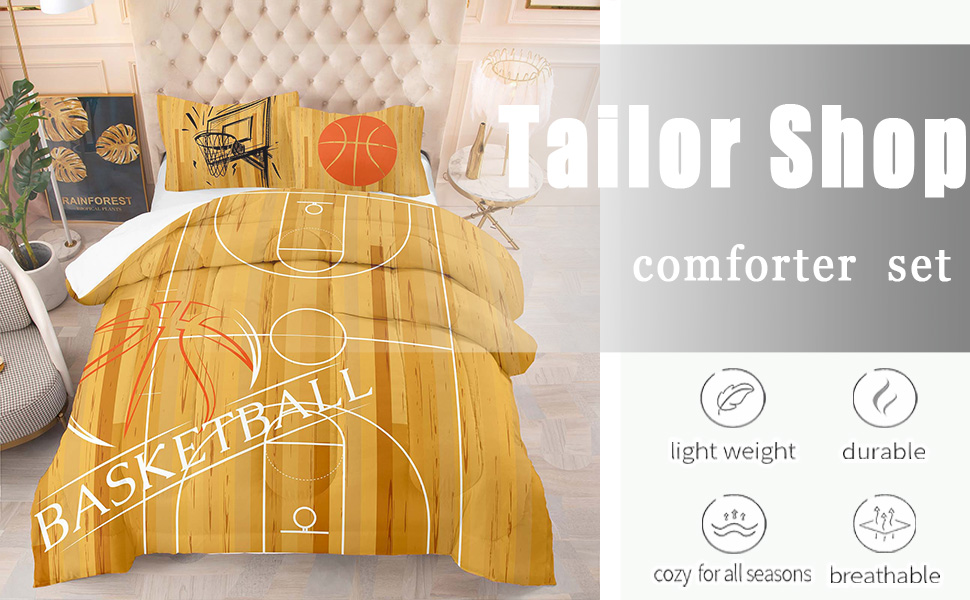Tailor Shop Basketball Bedding Sets for Boys Kids Teens,3D Sports Basketball