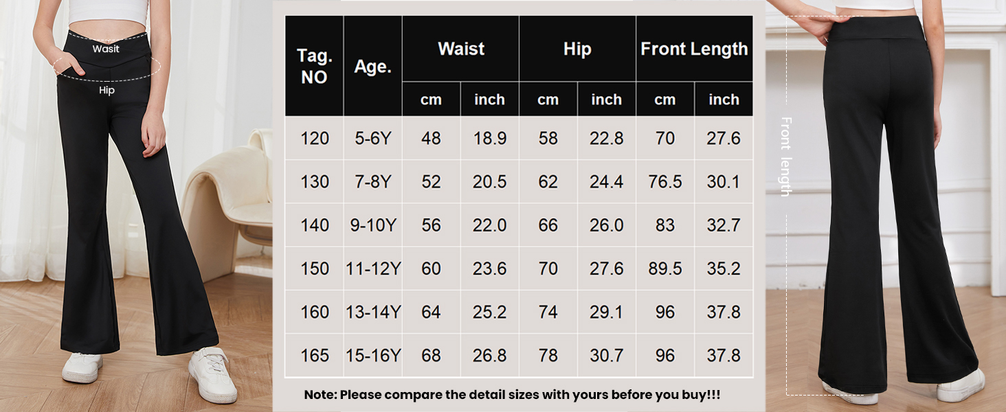 Girls Leggings Cross High Waist Flare Pants Dance Yoga Bootcut Pants Sport Leisure School Trousers