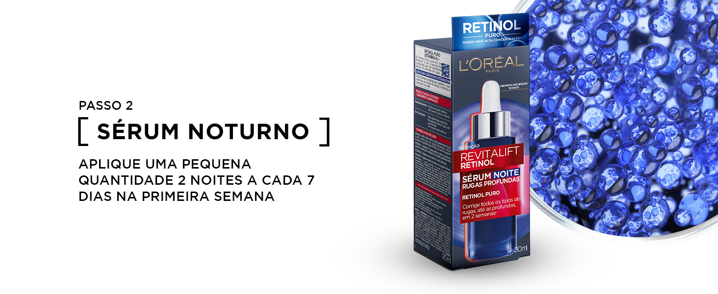 Passo 2: Aplique o sérum facial por 2 noites a cada 7 dias na primeira semana de uso.