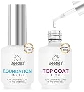 Beetles 2Pcs Hema Free Gel Base and Top Coat Set No Wipe, Upgraded Mild Formula Glossy Top Coat L...