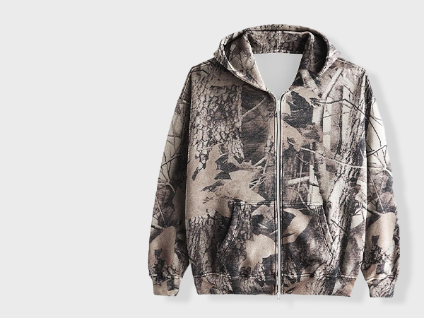 ACCPUR Women Camo Hoodie Oversized Fleece Full Zip Up