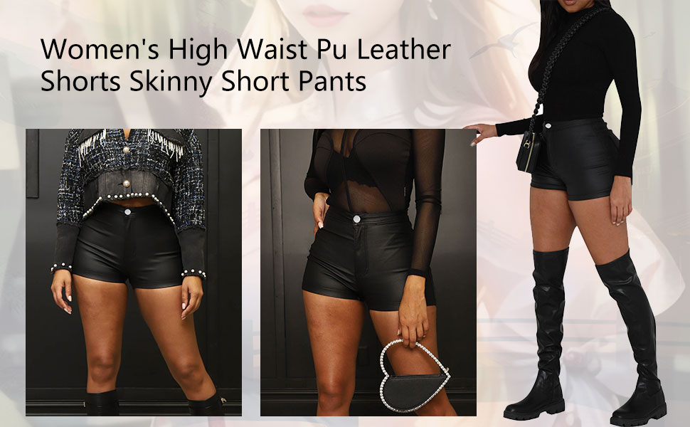 パンツ fur leather shorts pants FAZAIQILUO Women's High Waisted Leather Pants Exercise