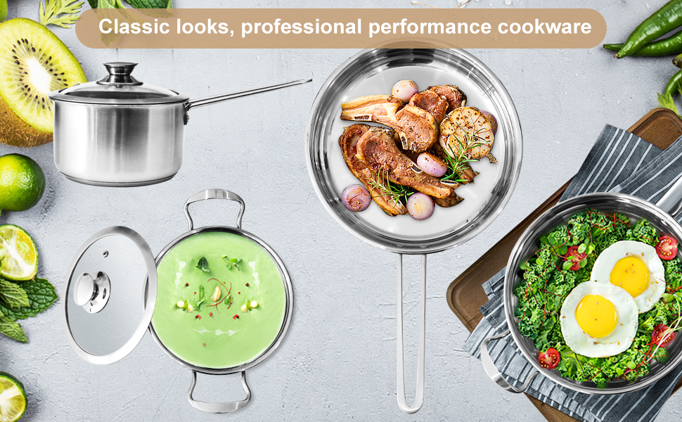 Stainless Steel Pot Set, 7-Piece Kitchen Cookware Sets