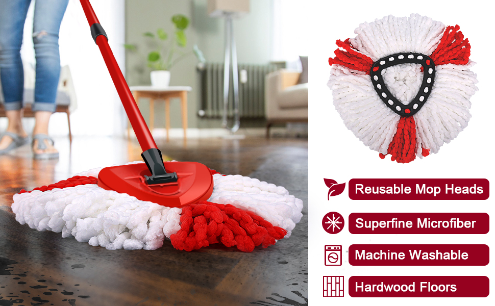 3 Pack Mop Replacement Heads, Triangle Spin Reusable Mop Heads