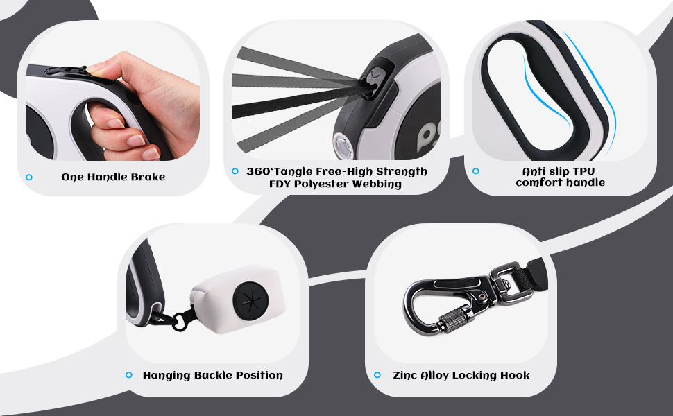 Retractable Dog Leash with Light Rechargeable LED