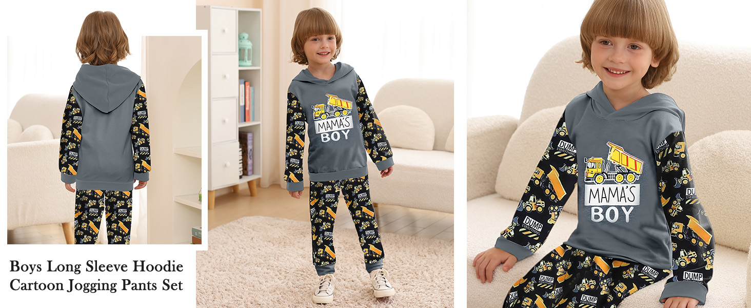 Boys Long Sleeve Hoodie Cartoon Jogging Pants Set