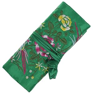 Silk Brocade Jewelry Organizer Bag——Dark Green