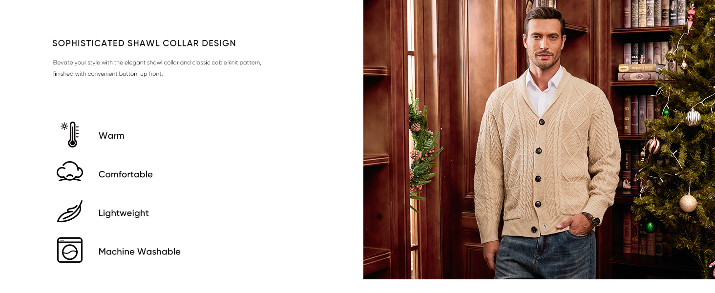 Wool Blend Shawl Collar Cardigan Sweater Christmas